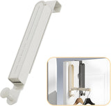 White folding over-door hanger, with an inset showing it holding clothes