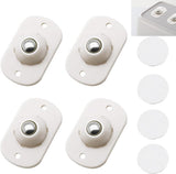 Four white ball caster wheels shown with their adhesive pads