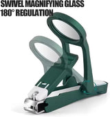 Diagram showing the magnifying glass swivelling 180 degrees over the clipper