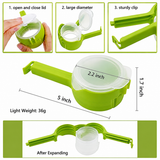 Feature diagram: flip lid, wide opening and sturdy clip, 5 inches long